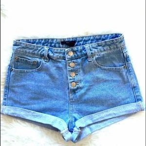 High waisted button fly jean shorts